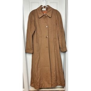 VTG CHARLES KLEIN Forstmann Wool Pockets W Flap Button Up Camel Womens Long Coat